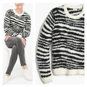 J. Crew Women's Boucle Zebra Striped Sweater Black Ivory Size Medium wool alpaca